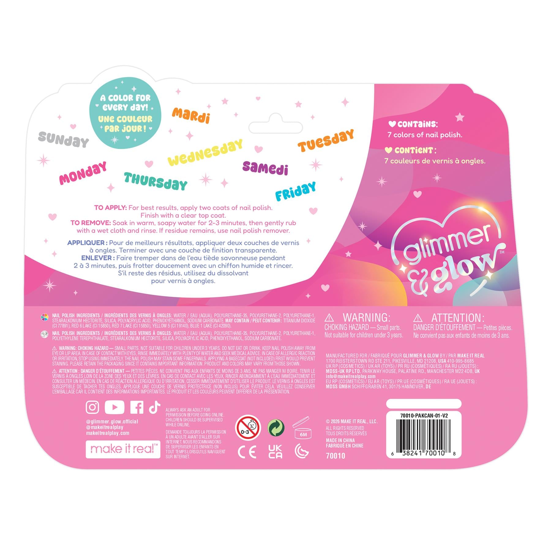 Make It Real Glimmer & Glow Rainbow Days of the Week Nail Polish