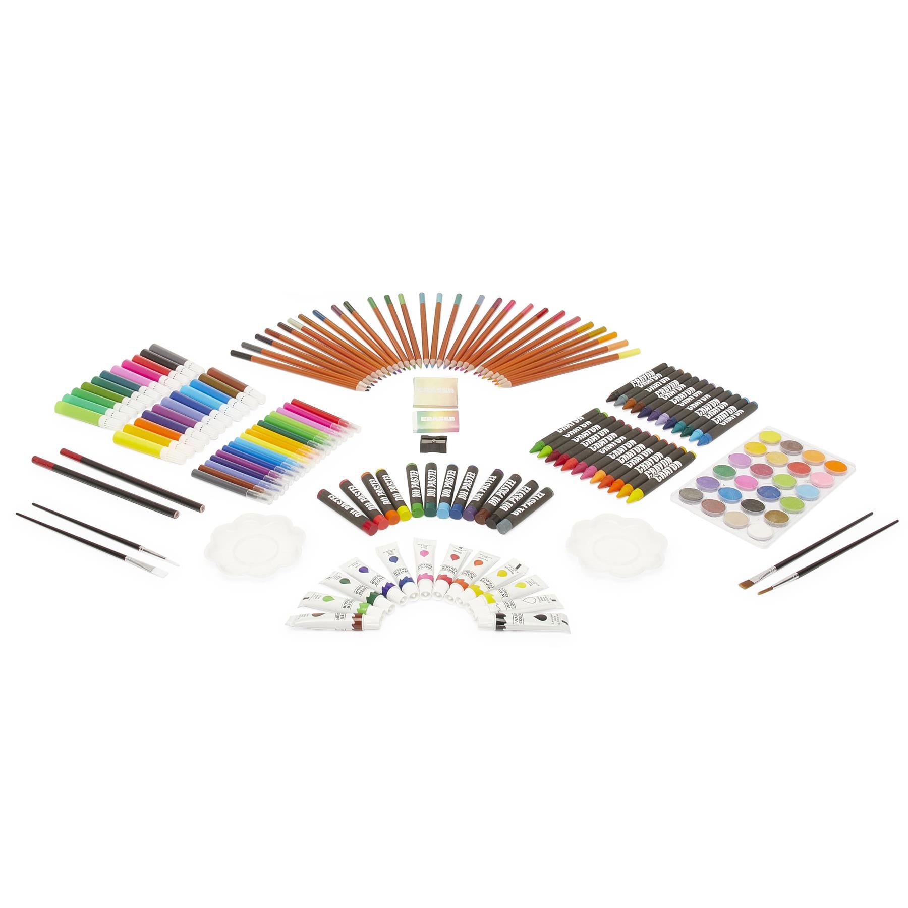Toymania Mixed Media 163-Piece Kids Art Set in Rainbow Pastel Metal Carry Case