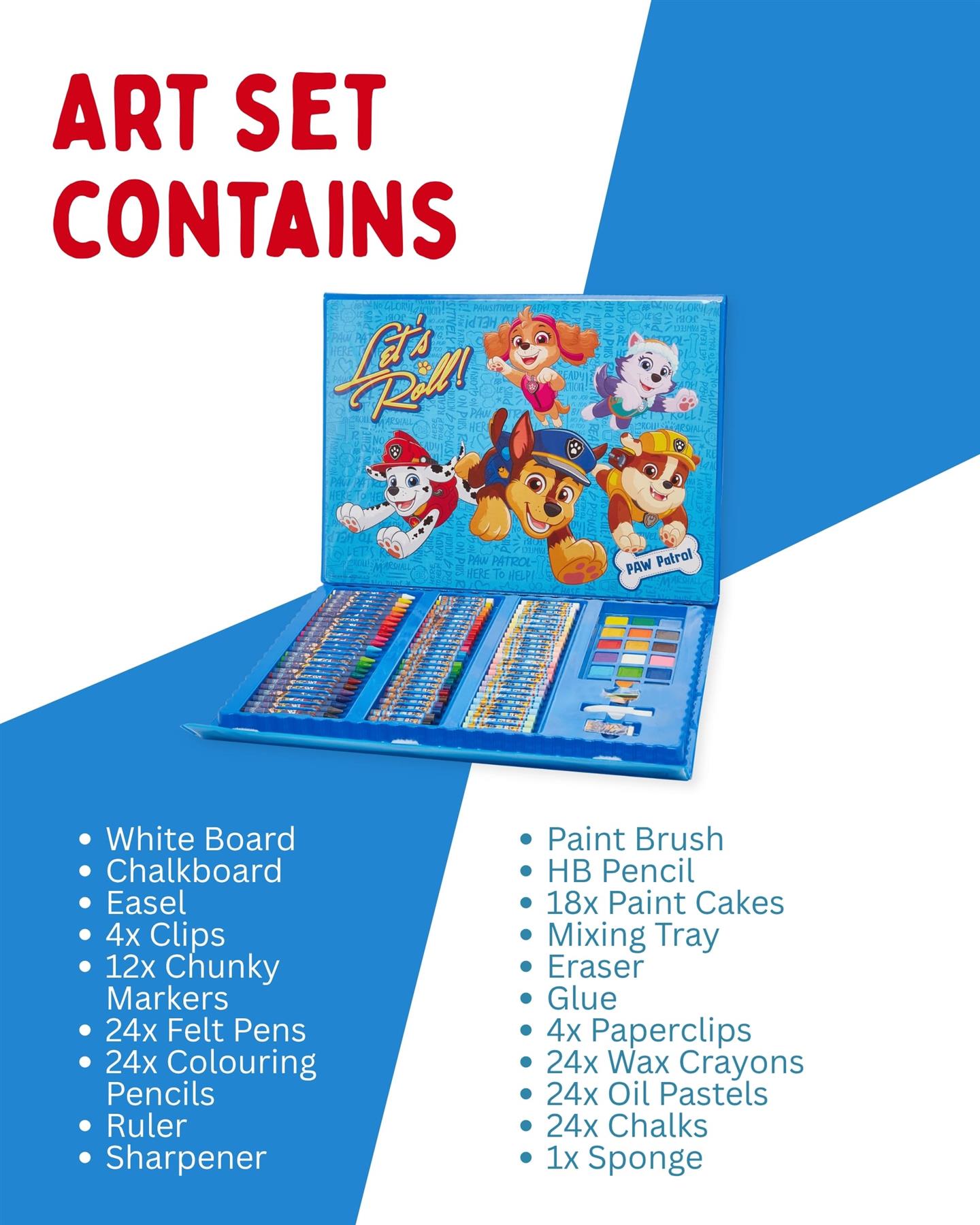 Paw Patrol 169 Piece Childrens Easel Set with Whiteboard, Chalkboard & Accessories