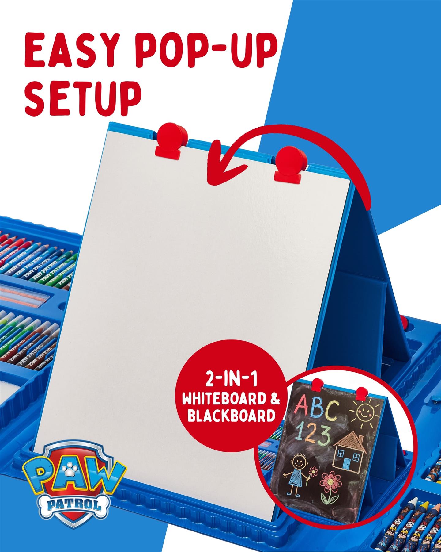 Paw Patrol 169 Piece Childrens Easel Set with Whiteboard, Chalkboard & Accessories