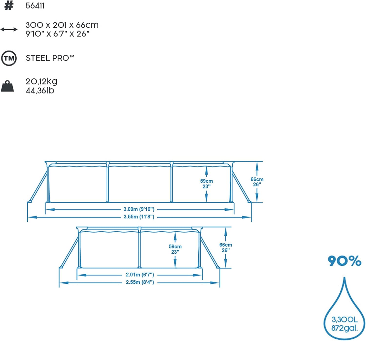 Bestway Steel Pro 9ft x 6ft Rectangular Pool with Filter Pump