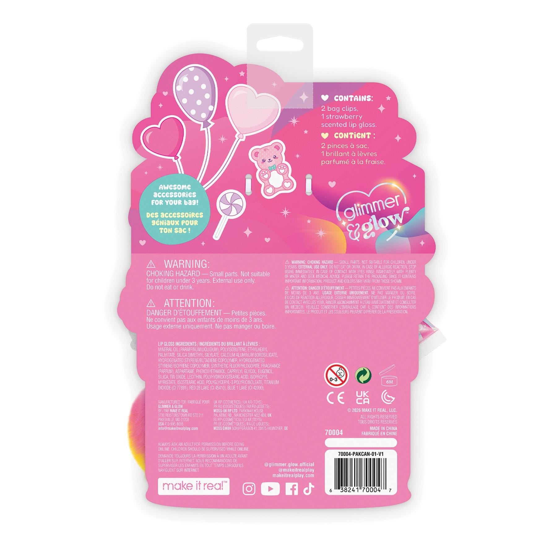Make It Real Glimmer & Glow Bag Clips & Cosmetics Set - 2 Pack
