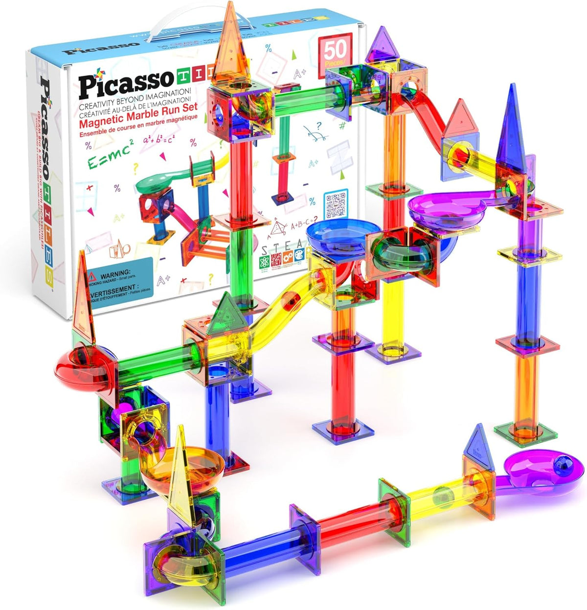 PicassoTiles Magnetic Marble Run, STEM Race Track Building Toy Set