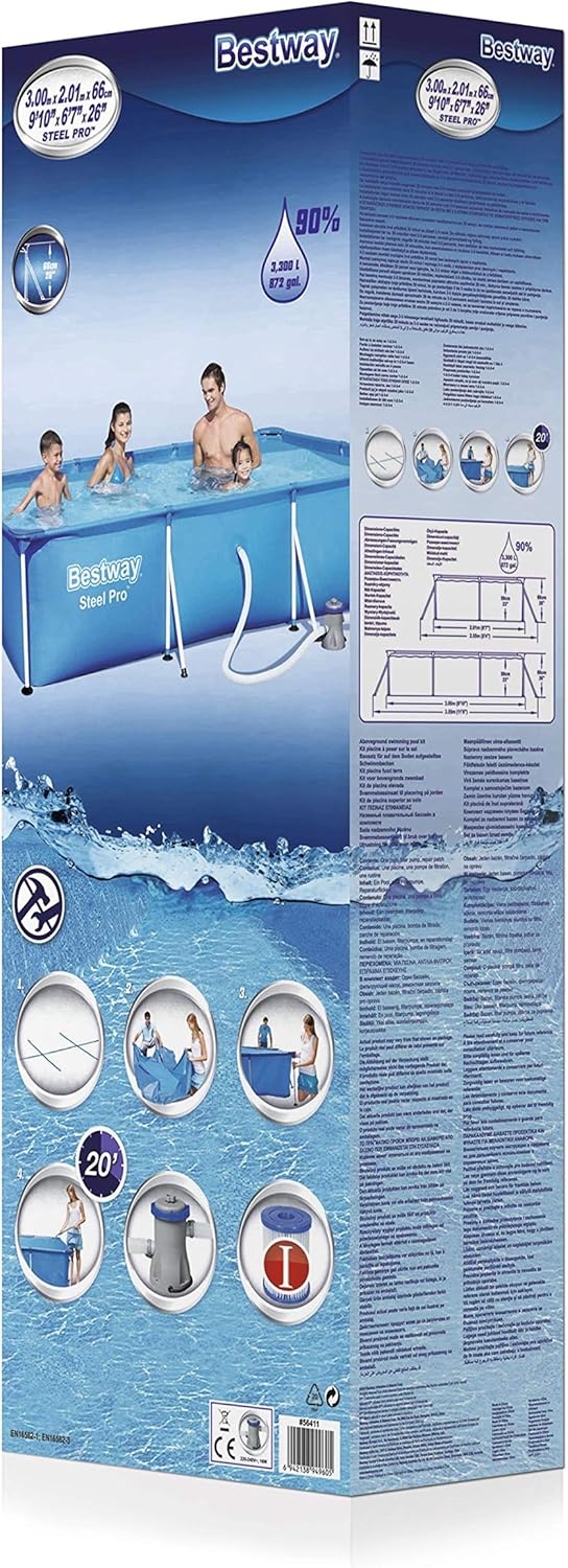 Bestway Steel Pro 9ft x 6ft Rectangular Pool with Filter Pump