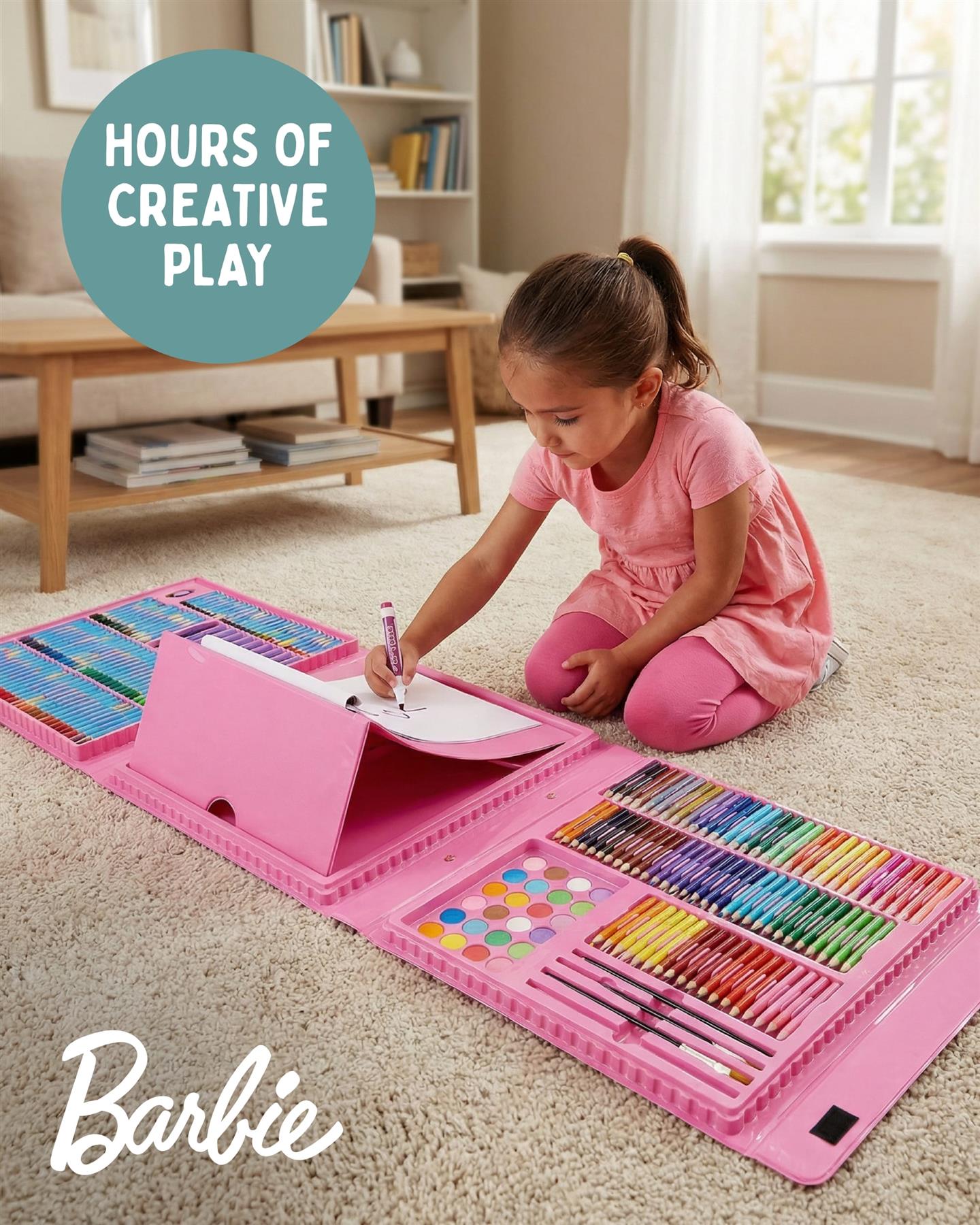 Barbie 169 Piece Childrens Easel Set with Whiteboard, Chalkboard & Accessories