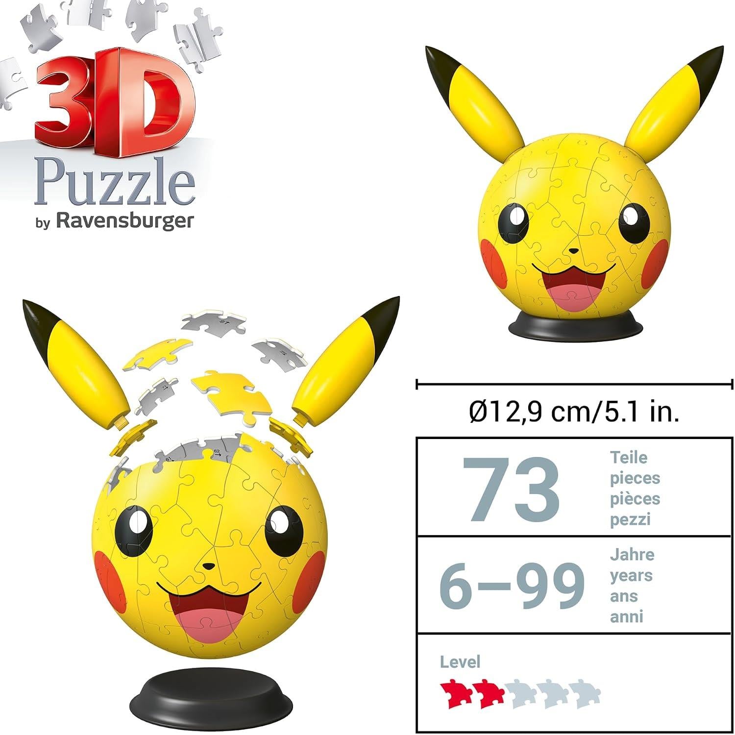 Ravensburger Pokemon 72 Piece with Ears 3D Puzzle Ball - Pikachu