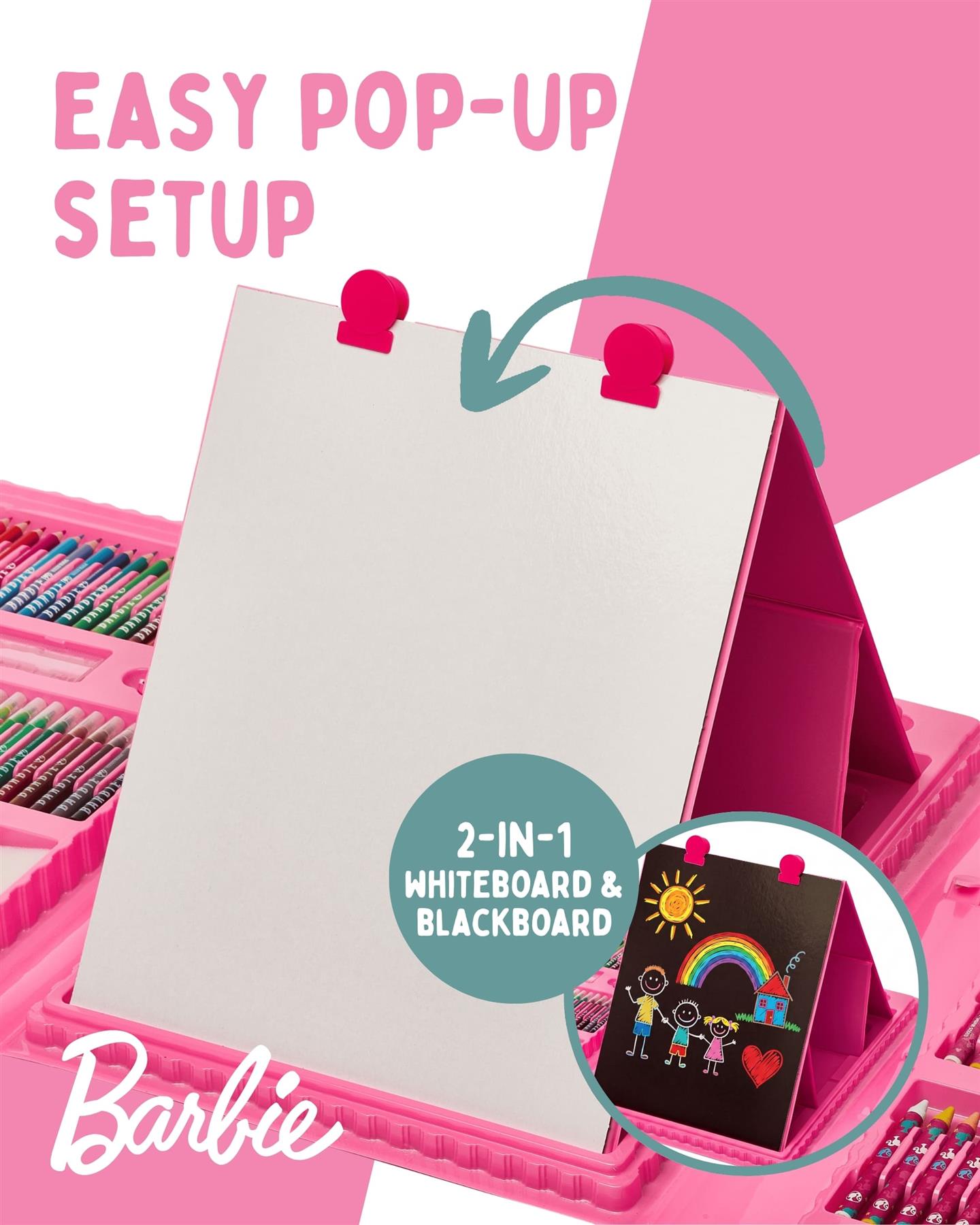 Barbie 169 Piece Childrens Easel Set with Whiteboard, Chalkboard & Accessories