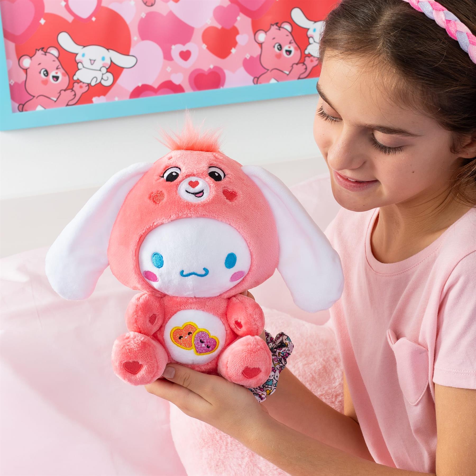 Care Bears x Hello Kitty Cinnamoroll as Love-A-Lot Bear Plush 25cm