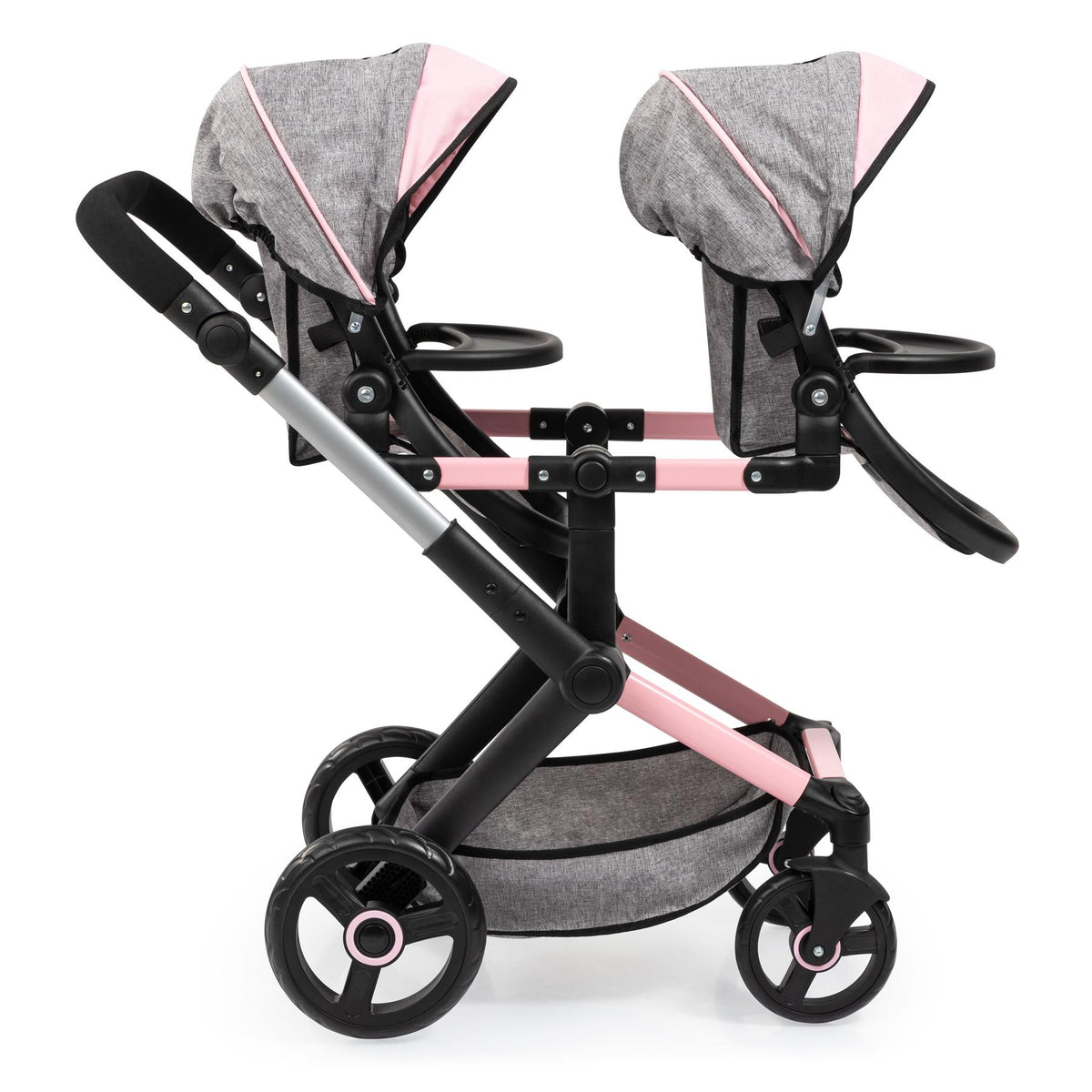 Bayer Xeo Twin Doll Pram - Grey/Soft Pink