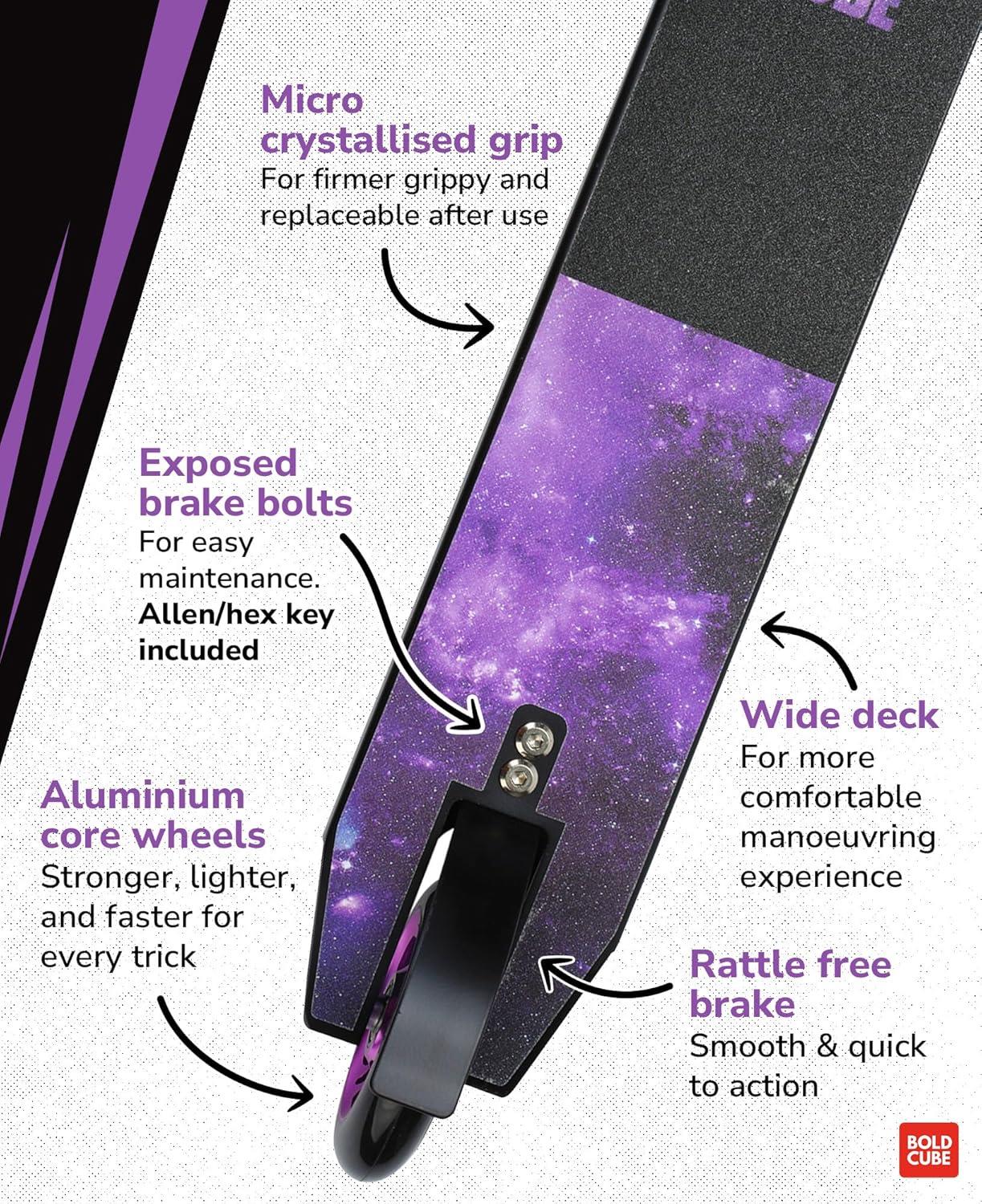 Boldcube Deluxe Stunt Scooter - Purple Stars