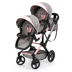 Bayer Xeo Twin Doll Pram - Grey/Soft Pink