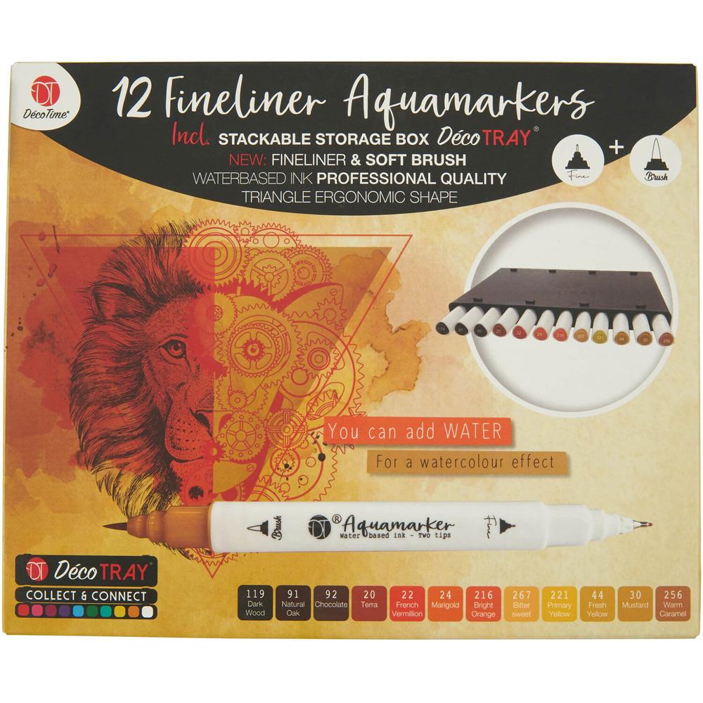DecoTime FineLiner 12 Dual Tip Aqua Markers with Storage Deco Tray - Green