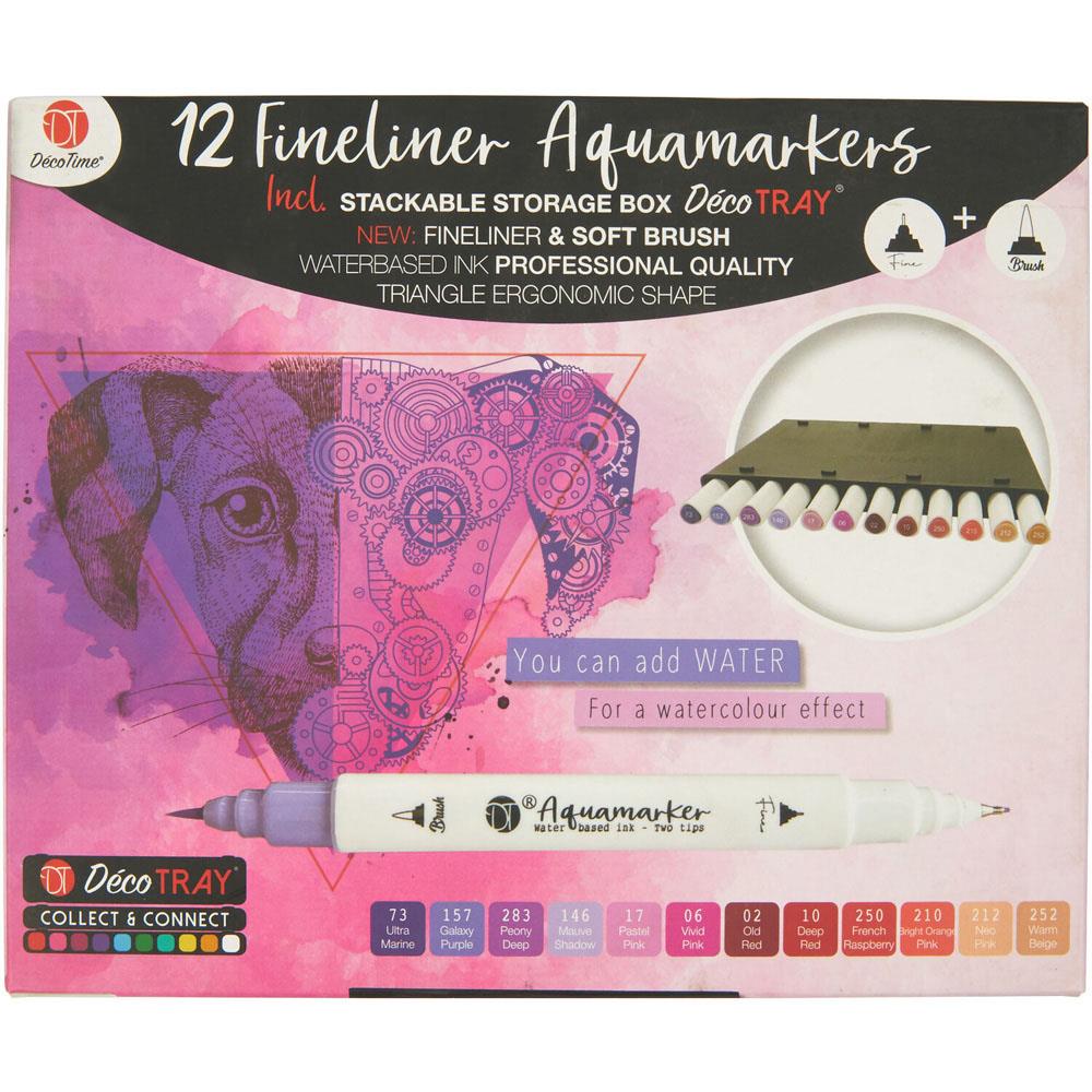 DecoTime FineLiner 12 Dual Tip Aqua Markers with Storage Deco Tray - Green